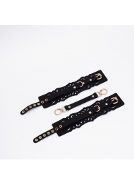 Черный кожаные оковы с узорами и золотистой фурнитурой - Crazy Handmade - купить с доставкой в Домодедово