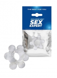 Прозрачное эрекционное кольцо с 6 стимулирующими шариками - Sex Expert - в Домодедово купить с доставкой