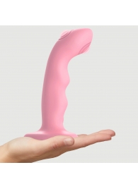 Розовая насадка-стимулятор Strap-On-Me Tapping Dildo Wave - Strap-on-me - купить с доставкой в Домодедово