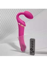 Ярко-розовый безремневой страпон Multi Orgasm Bendable Strap-On size XL с клиторальной стимуляцией - Strap-on-me - купить с доставкой в Домодедово