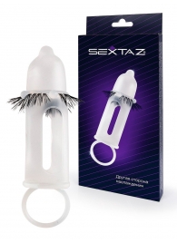 Эластичная насадка на пенис с подхватом мошонки и стимулирующими «ресничками» - Sextaz - в Домодедово купить с доставкой