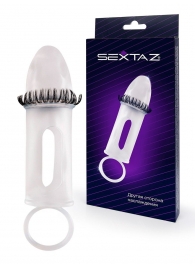 Закрытая насадка на пенис с подхватом мошонки и стимулирующими «ресничками» - Sextaz - в Домодедово купить с доставкой