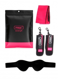 Черно-розовый эротический набор: маска, наручники и повязка - Erokay - купить с доставкой в Домодедово