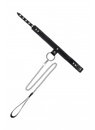 Черный узкий однослойный ошейник с серебристым поводком-цепочкой - Pecado - купить с доставкой в Домодедово