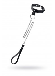 Черный узкий однослойный ошейник с серебристым поводком-цепочкой - Pecado - купить с доставкой в Домодедово