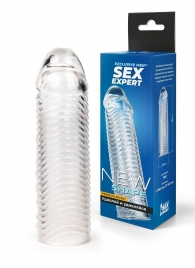 Прозрачная закрытая насадка на пенис с ребрышками - 16 см. - Sex Expert - в Домодедово купить с доставкой