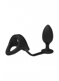 Черное эрекционное кольцо с анальной пробкой Cockstrap With Anal Plug - Dream Toys - в Домодедово купить с доставкой