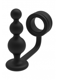 Черное эрекционное кольцо с анальной елочкой Cockring With Beaded Anal Plug - Dream Toys - в Домодедово купить с доставкой