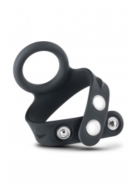 Черное эрекционное кольцо с подхватом мошонки на кнопках VS6 - Blush Novelties - в Домодедово купить с доставкой