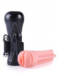 Телесный мастурбатор-вагина в черной колбе с вибрацией - Boys of Toys - в Домодедово купить с доставкой
