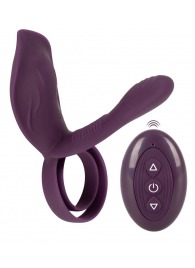Фиолетовая насадка на член с клиторальным отростком и пультом ДУ RC Couple’s Vibrator 2 - Orion - в Домодедово купить с доставкой