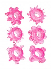 Набор из 6 розовых эрекционных колец с различным рельефом - Erowoman-Eroman - в Домодедово купить с доставкой