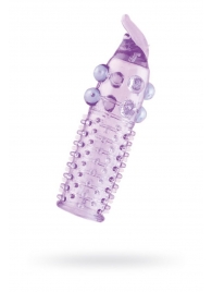 Гелевая фиолетовая насадка с шариками, шипами и усиком - 11 см. - Toyfa Basic - в Домодедово купить с доставкой
