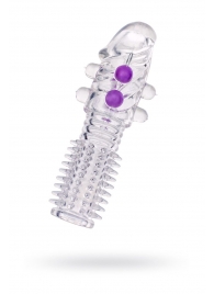 Гелевая прозрачная насадка с шариками и шипами - 14 см. - Toyfa Basic - в Домодедово купить с доставкой