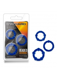 Набор из 3 синих эрекционных колец Stay Hard Beaded Cockrings - Blush Novelties - в Домодедово купить с доставкой