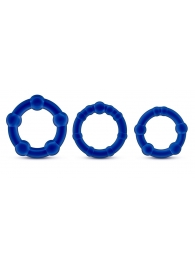 Набор из 3 синих эрекционных колец Stay Hard Beaded Cockrings - Blush Novelties - в Домодедово купить с доставкой