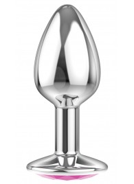 Малая серебристая анальная пробка Diamond Pink Sparkle Small с розовым кристаллом - 7 см. - Lola Games - купить с доставкой в Домодедово