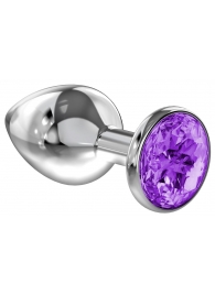 Большая серебристая анальная пробка Diamond Purple Sparkle Large с фиолетовым кристаллом - 8 см. - Lola Games - купить с доставкой в Домодедово