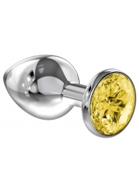 Большая серебристая анальная пробка Diamond Yellow Sparkle Large с жёлтым кристаллом - 8 см. - Lola Games - купить с доставкой в Домодедово