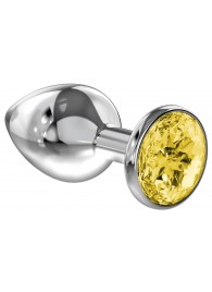 Малая серебристая анальная пробка Diamond Yellow Sparkle Small с жёлтым кристаллом - 7 см. - Lola Games - купить с доставкой в Домодедово