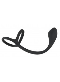 Эрекционное кольцо с утяжкой на мошонку и анальным плаг Black Velvets - Orion - в Домодедово купить с доставкой