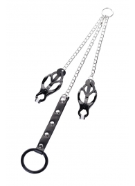 Черно-серебристые зажимы для сосков с кольцом для пениса TOYFA Metal - ToyFa - купить с доставкой в Домодедово