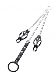 Черно-серебристые зажимы для сосков с кольцом для пениса TOYFA Metal - ToyFa - купить с доставкой в Домодедово