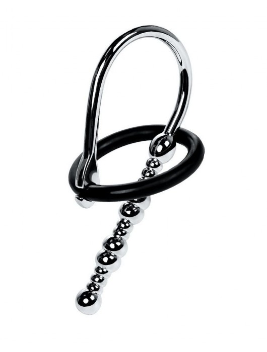 Серебристый уретральный плаг-бусины TOYFA Metal с мягким фиксириющим кольцом - ToyFa - купить с доставкой в Домодедово