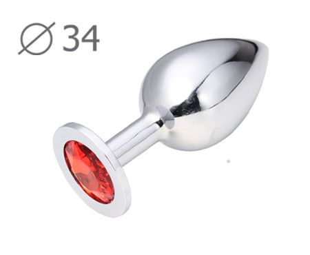 Коническая серебристая анальная втулка с красным кристаллом - 8,2 см. - Anal Jewelry Plug - купить с доставкой в Домодедово
