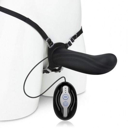 Черный страпон с вибратором Mojo Ghia - Seven Creations - купить с доставкой в Домодедово