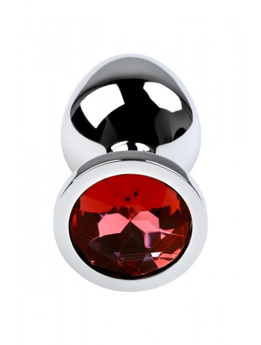 Серебристая коническая анальная пробка с красным кристаллом - 8 см. - ToyFa - купить с доставкой в Домодедово