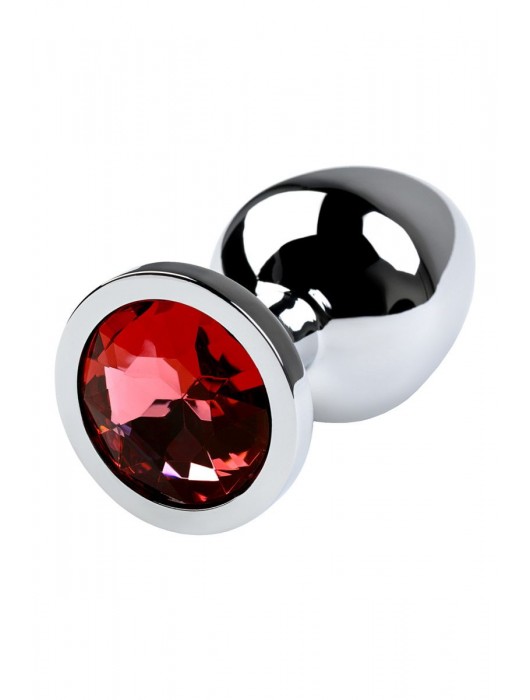 Серебристая коническая анальная пробка с красным кристаллом - 8 см. - ToyFa - купить с доставкой в Домодедово