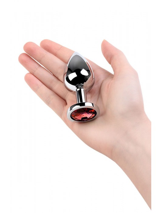 Серебристая коническая анальная пробка с красным кристаллом - 8 см. - ToyFa - купить с доставкой в Домодедово