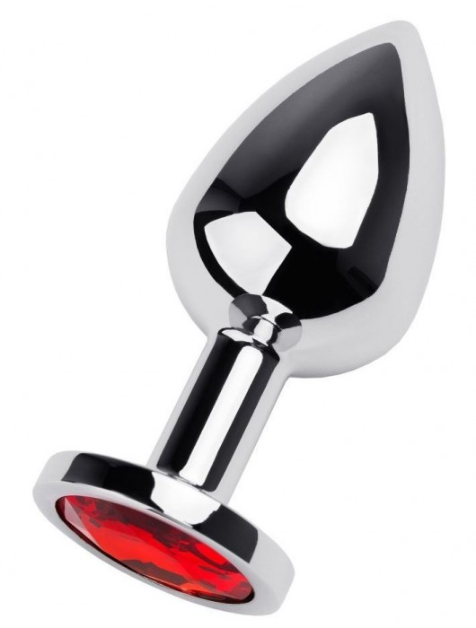 Серебристая коническая анальная пробка с красным кристаллом - 8 см. - ToyFa - купить с доставкой в Домодедово