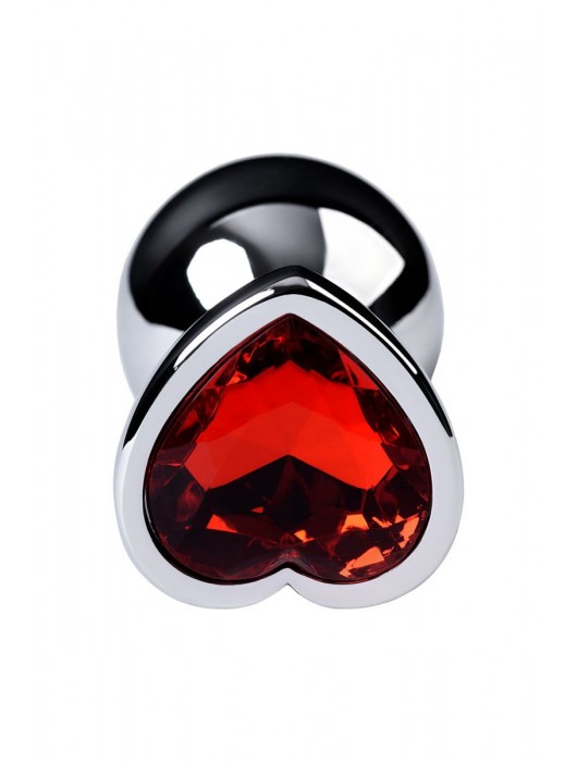Серебристая коническая анальная пробка с красным кристаллом-сердечком - 7 см. - ToyFa - купить с доставкой в Домодедово