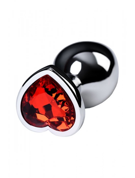 Серебристая коническая анальная пробка с красным кристаллом-сердечком - 7 см. - ToyFa - купить с доставкой в Домодедово