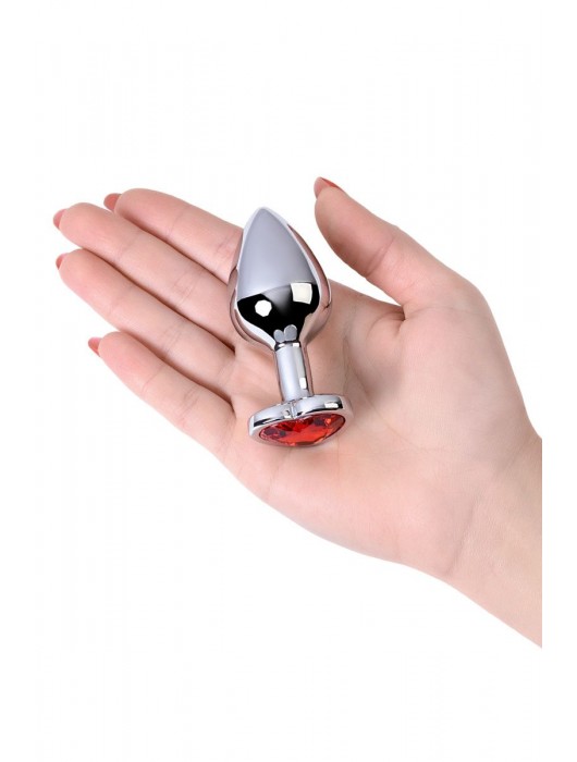 Серебристая коническая анальная пробка с красным кристаллом-сердечком - 7 см. - ToyFa - купить с доставкой в Домодедово