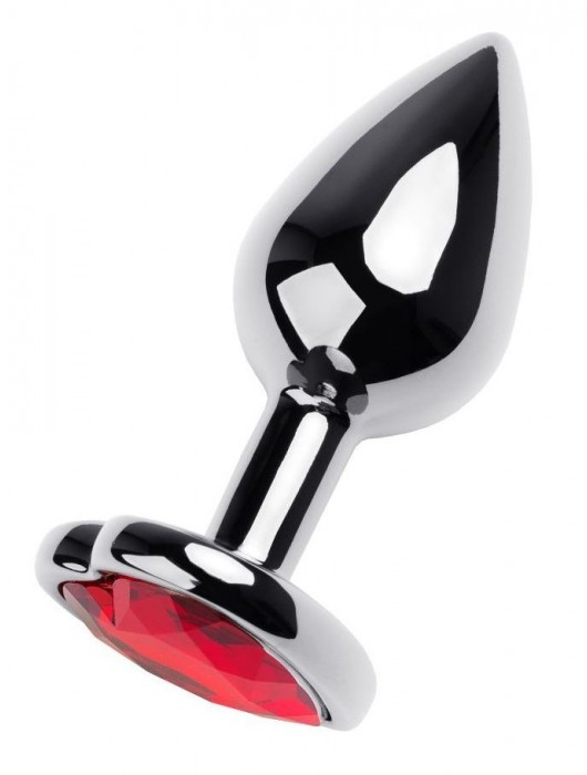 Серебристая коническая анальная пробка с красным кристаллом-сердечком - 7 см. - ToyFa - купить с доставкой в Домодедово