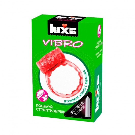 Розовое эрекционное виброкольцо Luxe VIBRO  Поцелуй стриптизёрши  + презерватив - Luxe - в Домодедово купить с доставкой