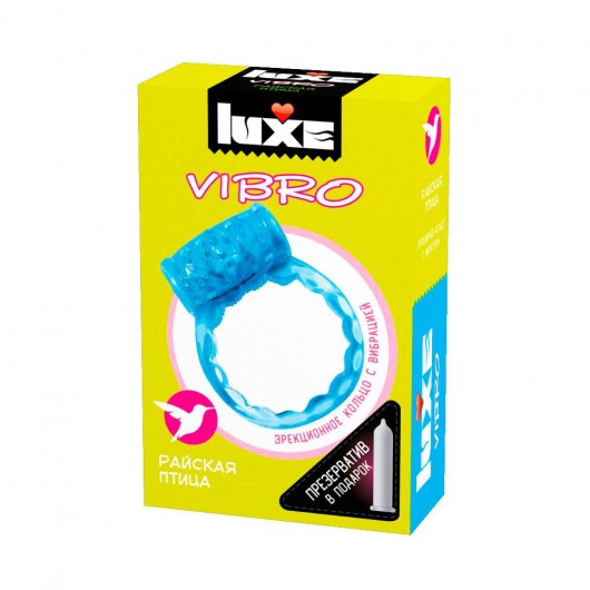 Голубое эрекционное виброкольцо Luxe VIBRO  Райская птица  + презерватив - Luxe - в Домодедово купить с доставкой