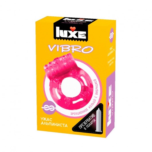 Розовое эрекционное виброкольцо Luxe VIBRO  Ужас Альпиниста  + презерватив - Luxe - в Домодедово купить с доставкой