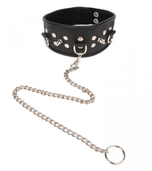 Черный ошейник с шипами и металлическим поводком-цепочкой - Notabu - купить с доставкой в Домодедово