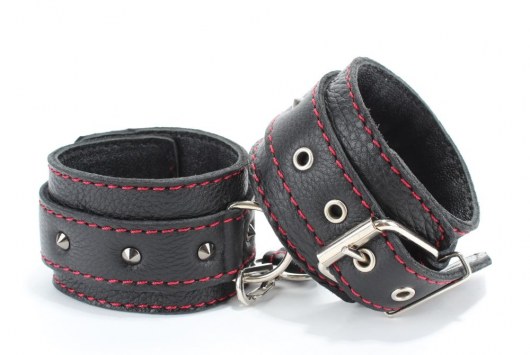 Черные наручники из натуральной кожи на карабинах - БДСМ Арсенал - купить с доставкой в Домодедово