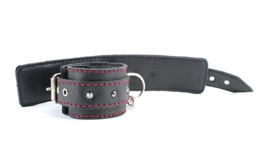 Черные наручники из натуральной кожи на карабинах - БДСМ Арсенал - купить с доставкой в Домодедово