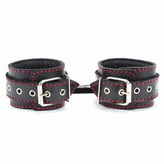 Черные наручники из натуральной кожи на карабинах - БДСМ Арсенал - купить с доставкой в Домодедово