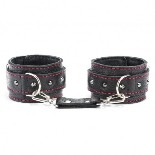 Черные наручники из натуральной кожи на карабинах - БДСМ Арсенал - купить с доставкой в Домодедово