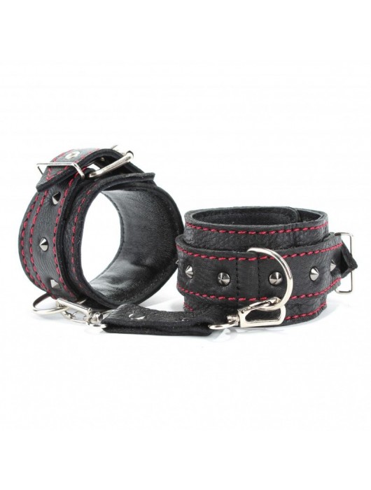 Черные оковы с шипами и контрастной строчкой - БДСМ Арсенал - купить с доставкой в Домодедово