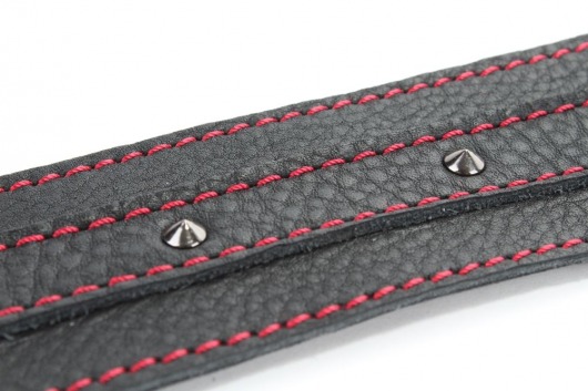 Черный ошейник из натуральной кожи с шипами - БДСМ Арсенал - купить с доставкой в Домодедово