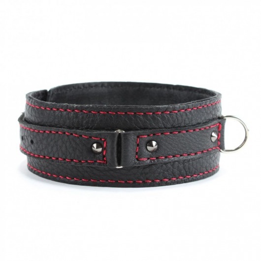 Черный ошейник из натуральной кожи с шипами - БДСМ Арсенал - купить с доставкой в Домодедово