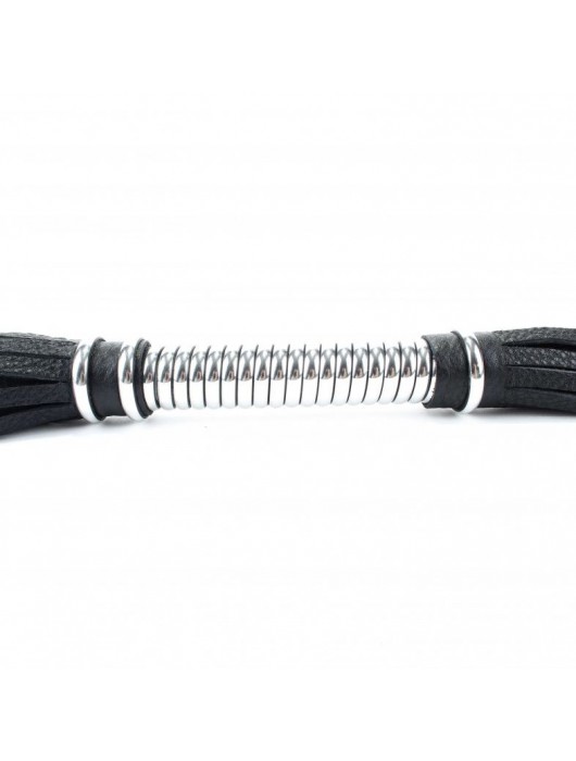 Черная длинная плеть с серебристой ручкой - 56 см. - БДСМ Арсенал - купить с доставкой в Домодедово